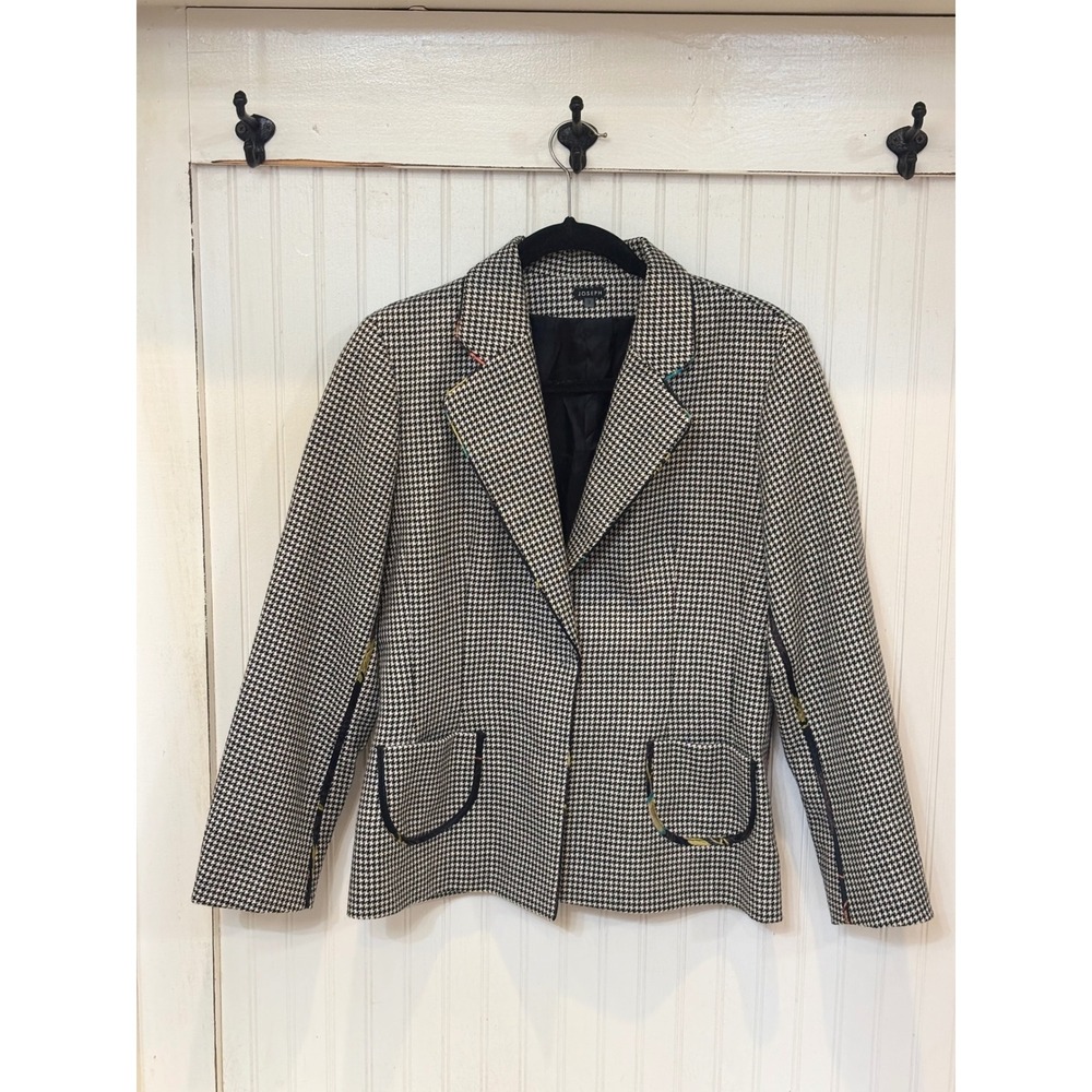 JOSEPH Houndstooth Blazer Jacket Women Size 3 Black White Classic Tailored Chic